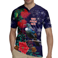 Tui Meri Kirihimete Personalised Rugby Jersey Pohutukawa Flowers Blue Motif - Polynesian Pride