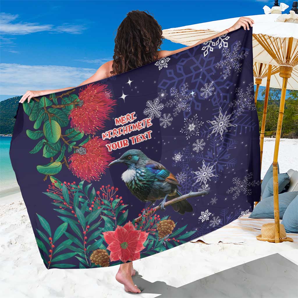 Tui Meri Kirihimete Personalised Sarong Pohutukawa Flowers Blue Motif LT9 One Size 44 x 66 inches Blue - Polynesian Pride