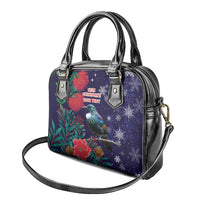 Tui Meri Kirihimete Personalised Shoulder Handbag Pohutukawa Flowers Blue Motif - Polynesian Pride