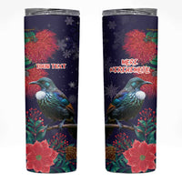 Tui Meri Kirihimete Personalised Skinny Tumbler Pohutukawa Flowers Blue Motif - Polynesian Pride