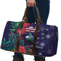 Tui Meri Kirihimete Personalised Travel Bag Pohutukawa Flowers Blue Motif - Polynesian Pride