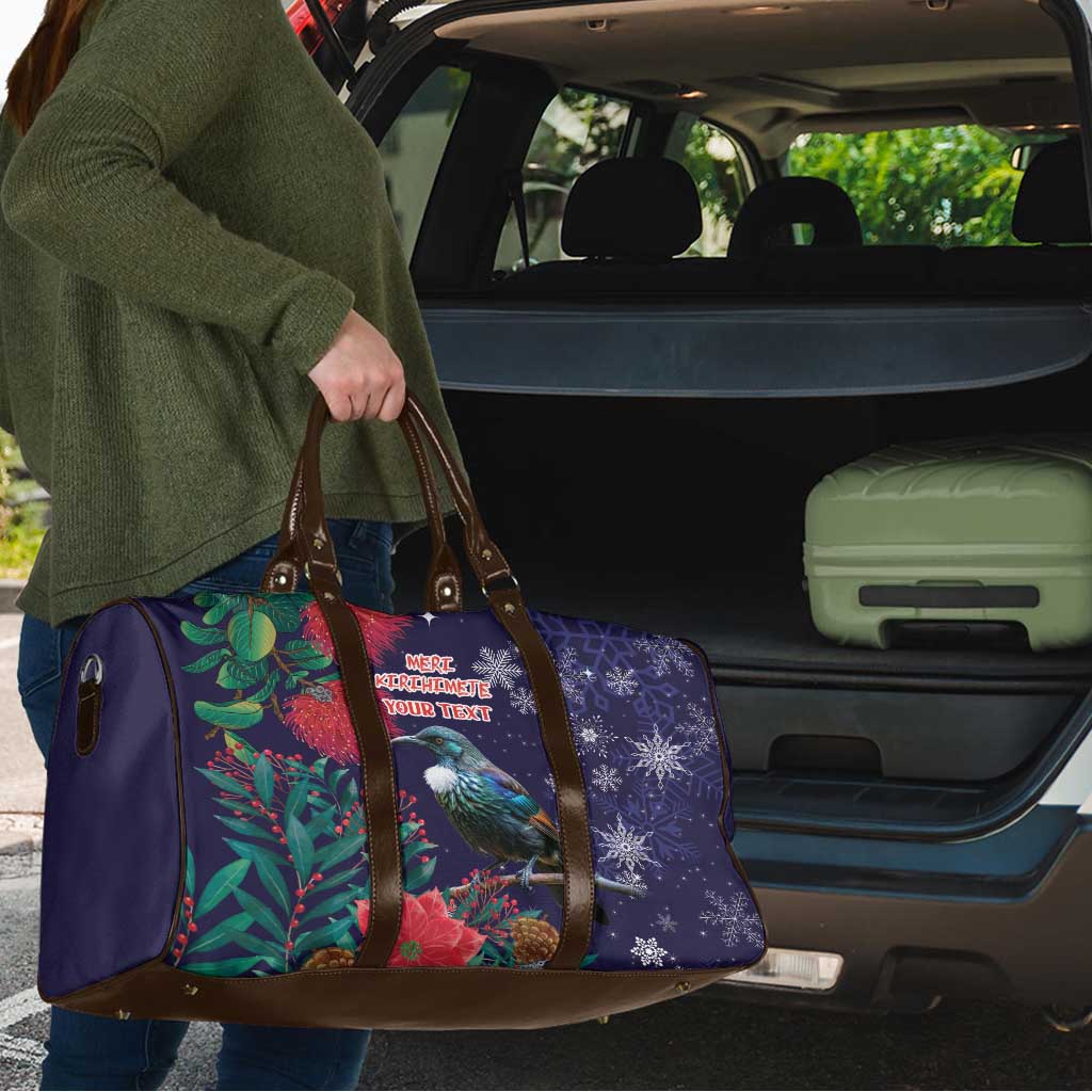 Tui Meri Kirihimete Personalised Travel Bag Pohutukawa Flowers Blue Motif - Polynesian Pride