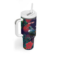 Tui Meri Kirihimete Personalised Tumbler With Handle Pohutukawa Flowers Blue Motif - Polynesian Pride
