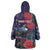 Tui Meri Kirihimete Personalised Wearable Blanket Hoodie Pohutukawa Flowers Blue Motif - Polynesian Pride