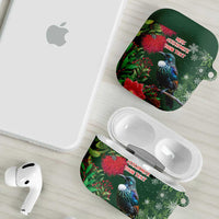 Tui Meri Kirihimete Personalised AirPods Case Pohutukawa Flowers Green Motif - Polynesian Pride