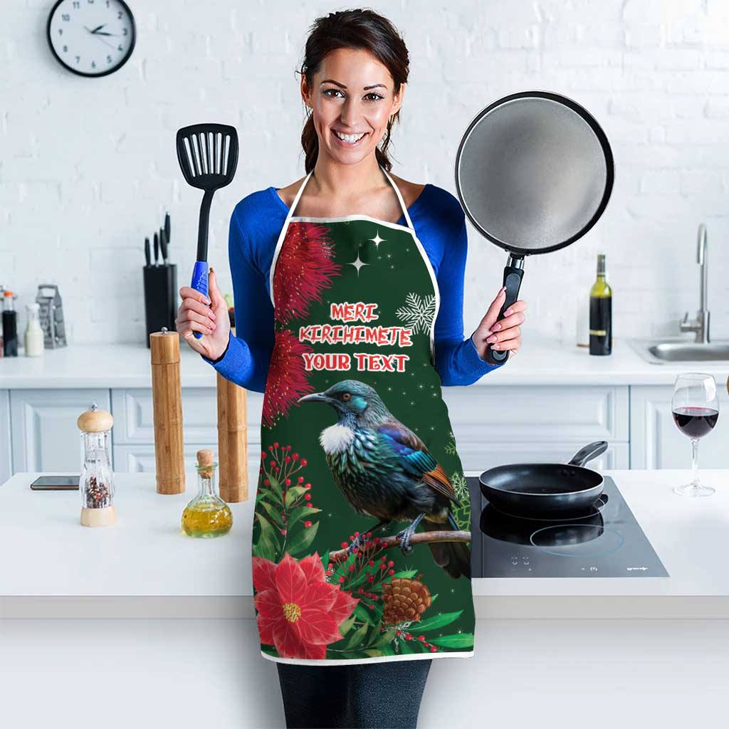 Tui Meri Kirihimete Personalised Apron Pohutukawa Flowers Green Motif - Polynesian Pride