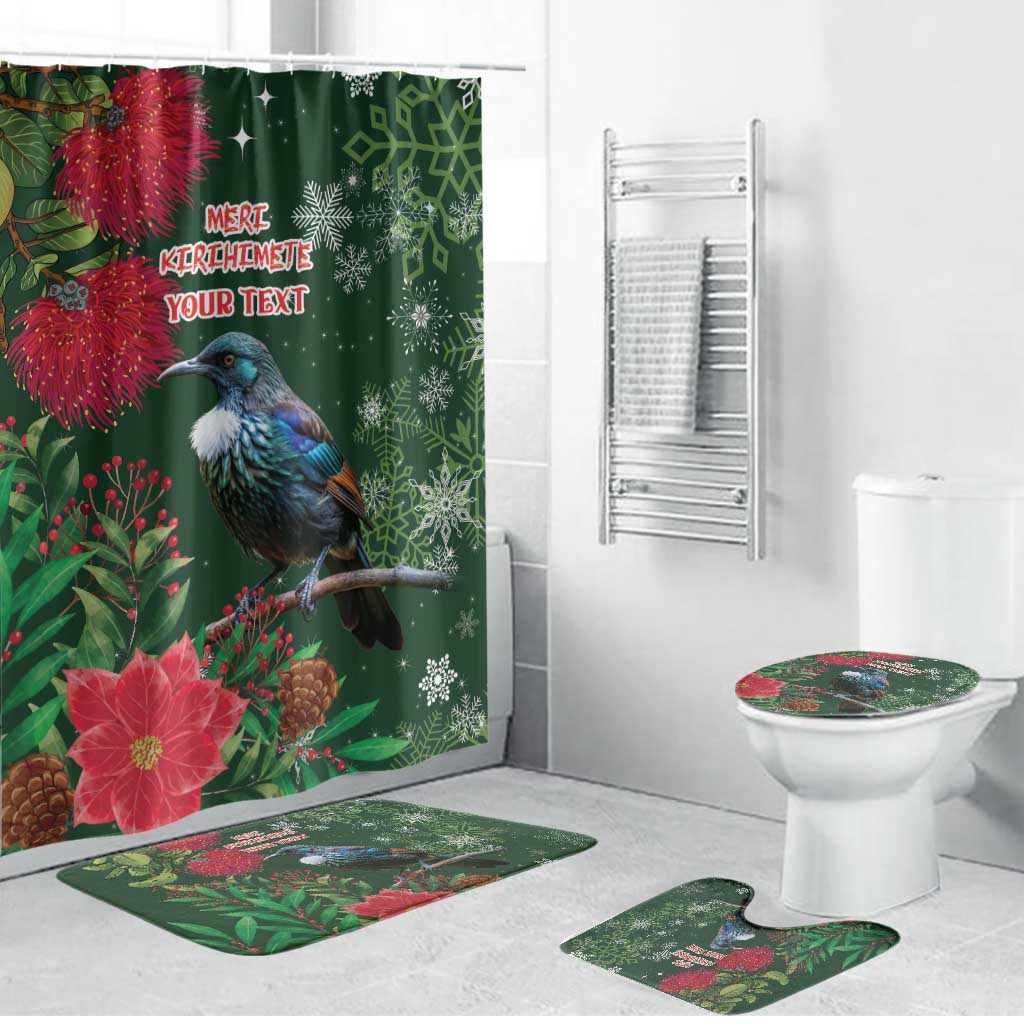 Tui Meri Kirihimete Personalised Bathroom Set Pohutukawa Flowers Green Motif LT9 Bathroom Set (4 pcs) Green - Polynesian Pride