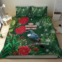 Tui Meri Kirihimete Personalised Bedding Set Pohutukawa Flowers Green Motif - Polynesian Pride