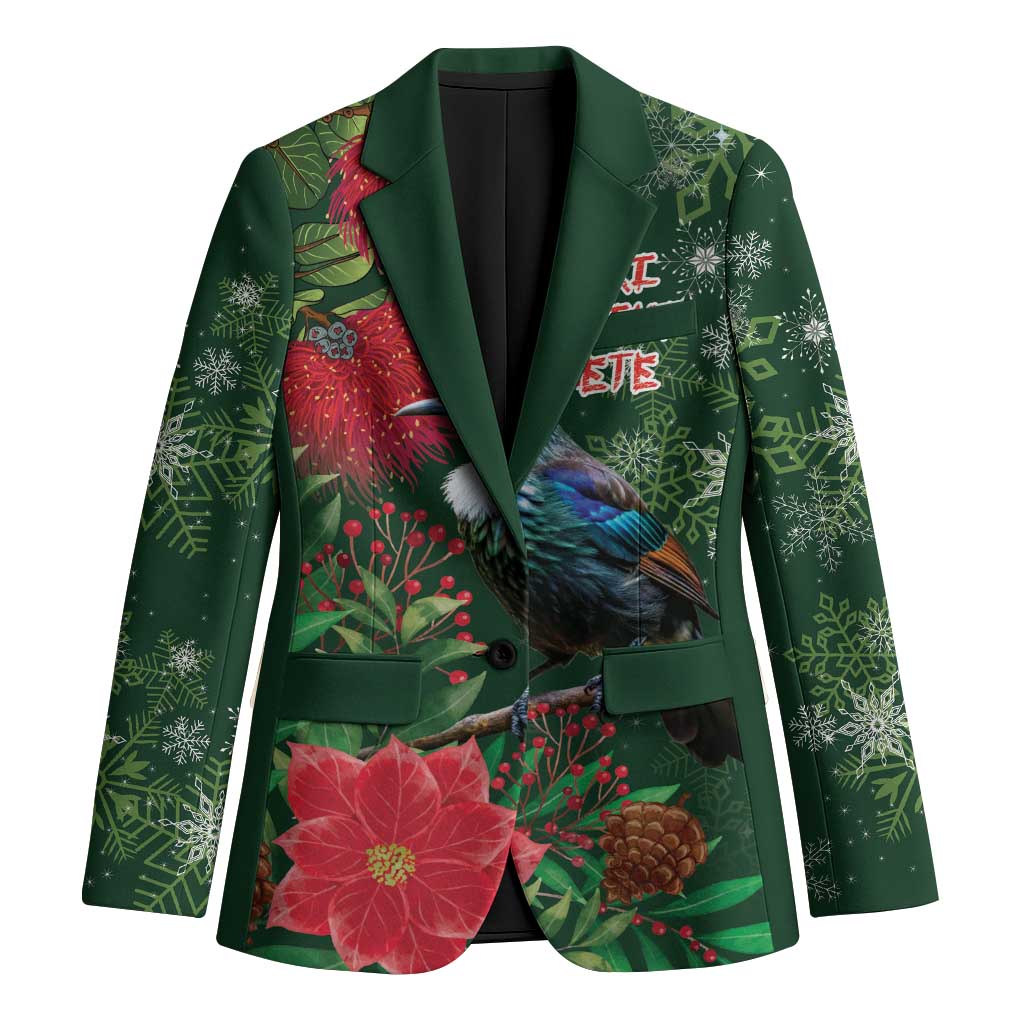 Tui Meri Kirihimete Personalised Blazer Pohutukawa Flowers Green Motif LT9 Unisex Green - Polynesian Pride