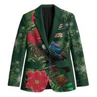 Tui Meri Kirihimete Personalised Blazer Pohutukawa Flowers Green Motif LT9 Unisex Green - Polynesian Pride