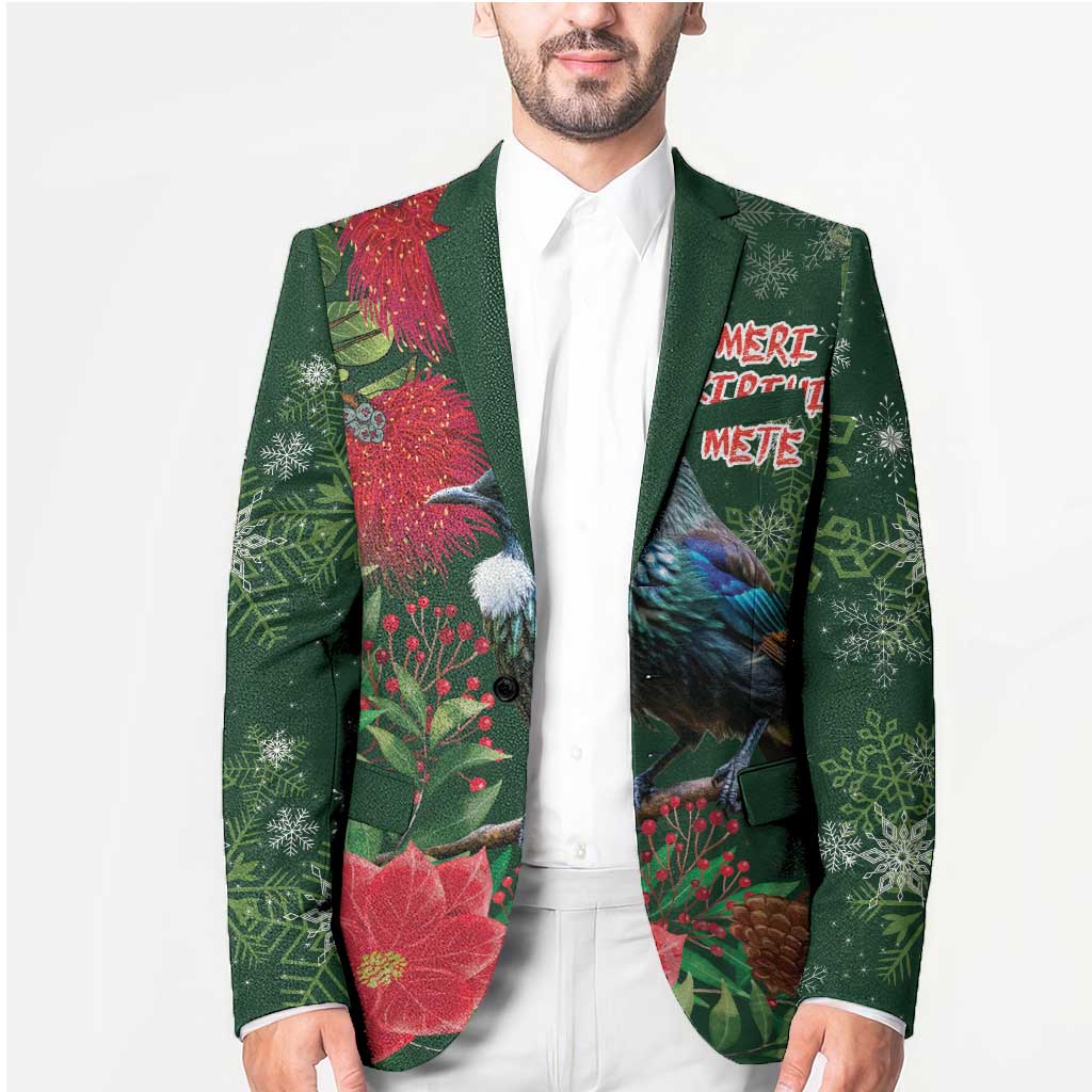 Tui Meri Kirihimete Personalised Blazer Pohutukawa Flowers Green Motif LT9 - Polynesian Pride