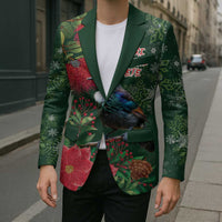 Tui Meri Kirihimete Personalised Blazer Pohutukawa Flowers Green Motif LT9 - Polynesian Pride