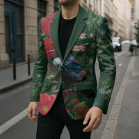 Tui Meri Kirihimete Personalised Blazer Pohutukawa Flowers Green Motif LT9 - Polynesian Pride