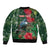 Tui Meri Kirihimete Personalised Bomber Jacket Pohutukawa Flowers Green Motif - Polynesian Pride