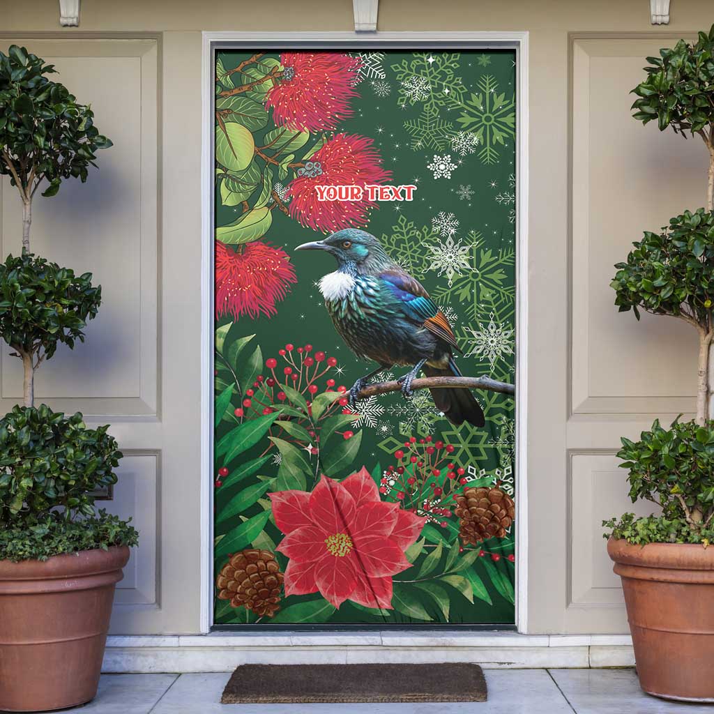 Tui Meri Kirihimete Personalised Door Cover Pohutukawa Flowers Green Motif - Polynesian Pride