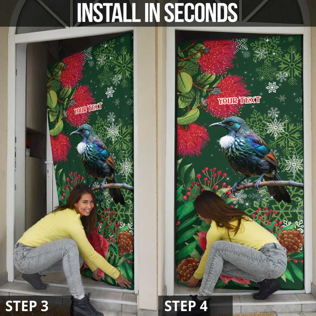 Tui Meri Kirihimete Personalised Door Cover Pohutukawa Flowers Green Motif - Polynesian Pride