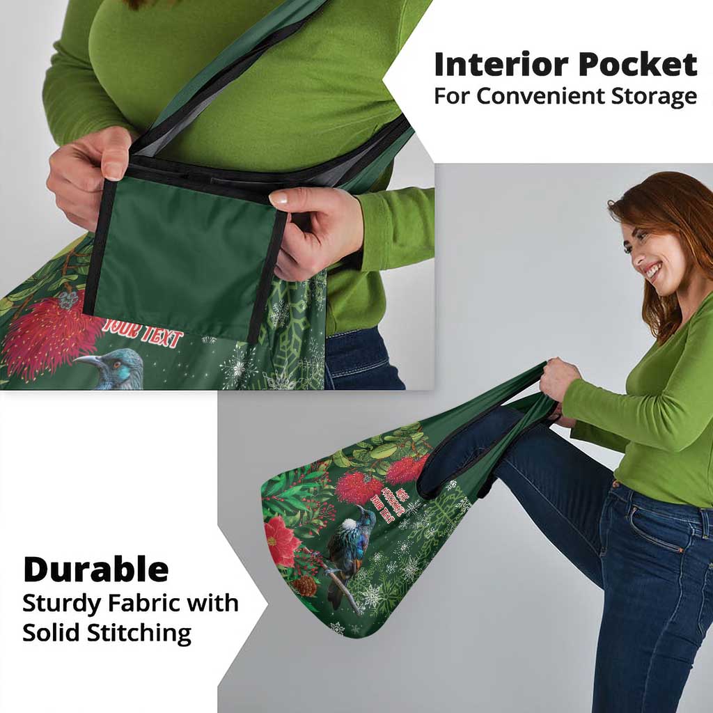 Tui Meri Kirihimete Personalised Grocery Bag Pohutukawa Flowers Green Motif - Polynesian Pride