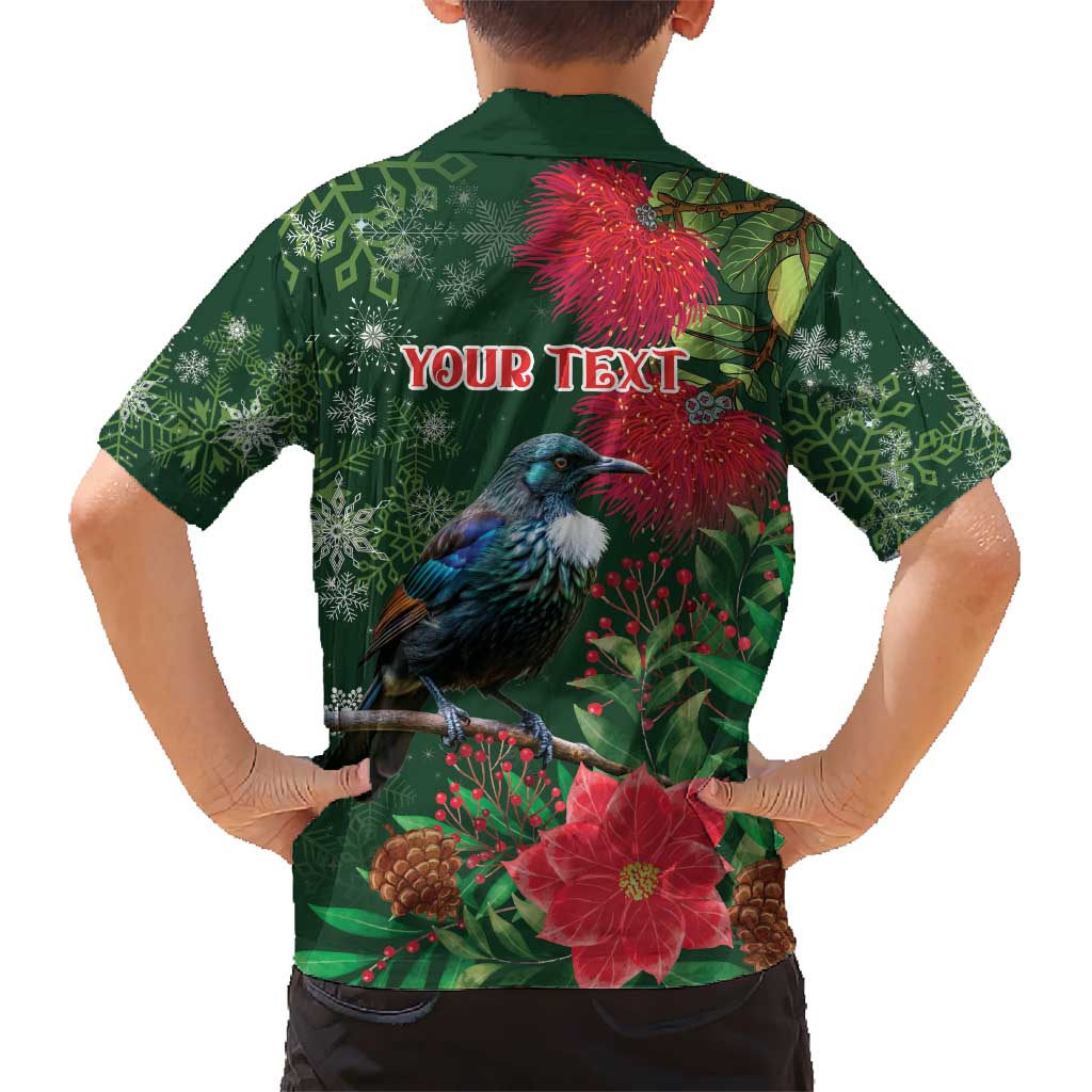 Tui Meri Kirihimete Personalised Hawaiian Shirt Pohutukawa Flowers Green Motif - Polynesian Pride