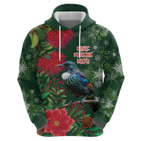 Tui Meri Kirihimete Personalised Hoodie Pohutukawa Flowers Green Motif - Polynesian Pride
