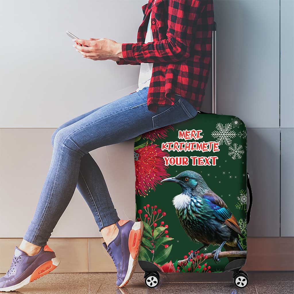 Tui Meri Kirihimete Personalised Luggage Cover Pohutukawa Flowers Green Motif - Polynesian Pride
