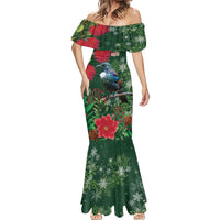 Tui Meri Kirihimete Personalised Mermaid Dress Pohutukawa Flowers Green Motif - Polynesian Pride
