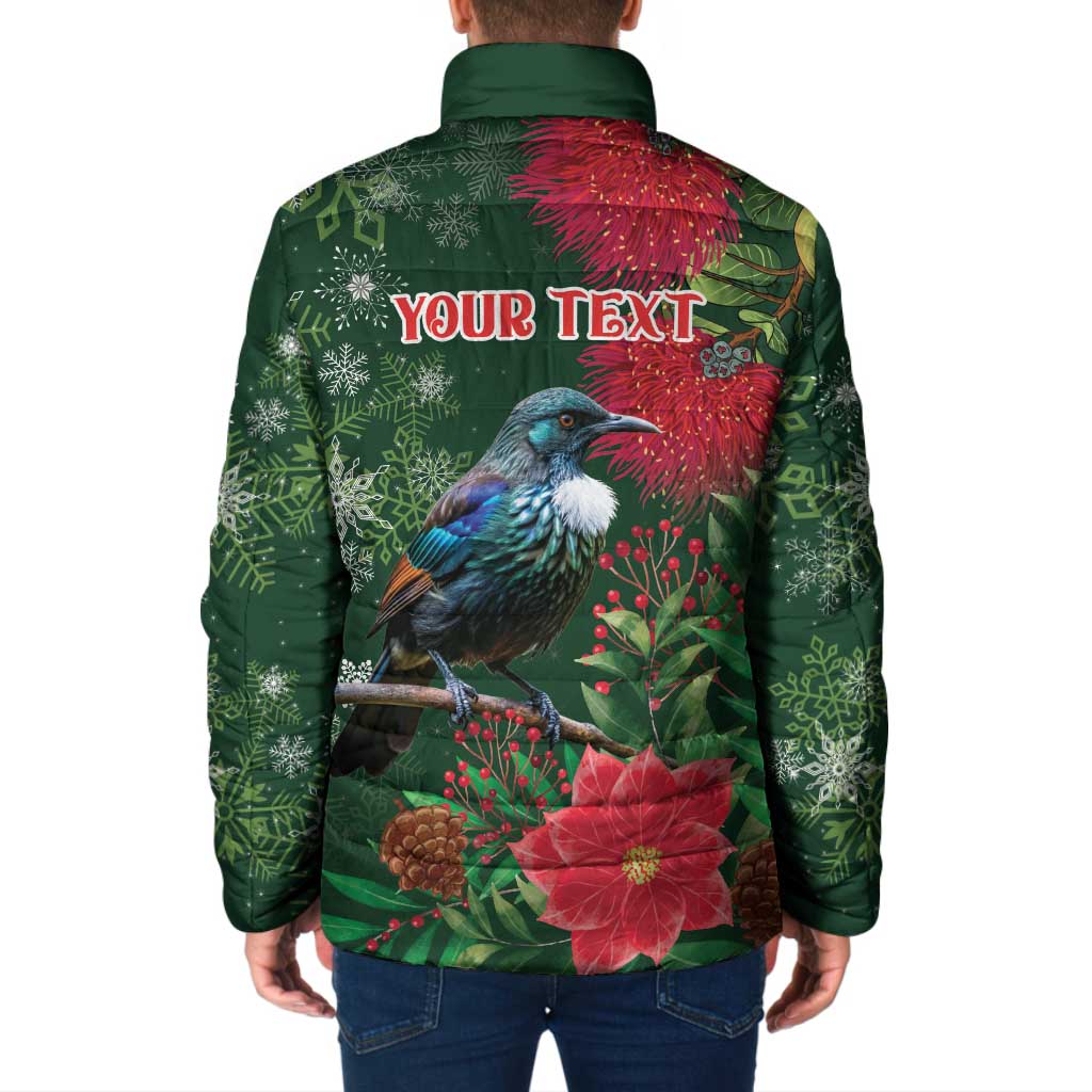 Tui Meri Kirihimete Personalised Padded Jacket Pohutukawa Flowers Green Motif - Polynesian Pride