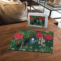 Tui Meri Kirihimete Personalised Puzzle Pohutukawa Flowers Green Motif - Polynesian Pride
