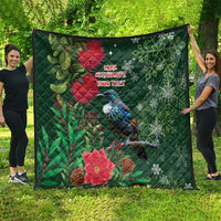 Tui Meri Kirihimete Personalised Quilt Pohutukawa Flowers Green Motif - Polynesian Pride