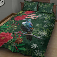 Tui Meri Kirihimete Personalised Quilt Bed Set Pohutukawa Flowers Green Motif - Polynesian Pride