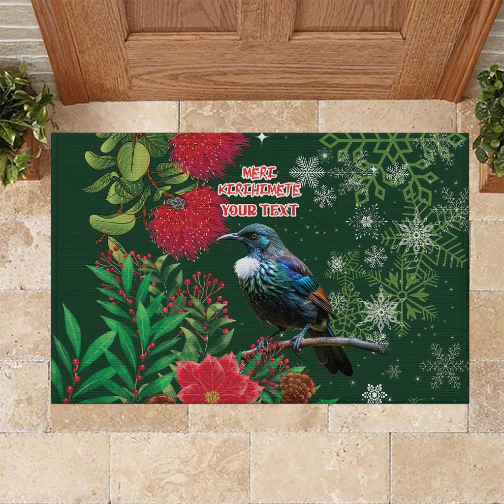 Tui Meri Kirihimete Personalised Rubber Doormat Pohutukawa Flowers Green Motif LT9 Green - Polynesian Pride