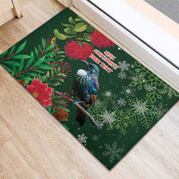 Tui Meri Kirihimete Personalised Rubber Doormat Pohutukawa Flowers Green Motif - Polynesian Pride