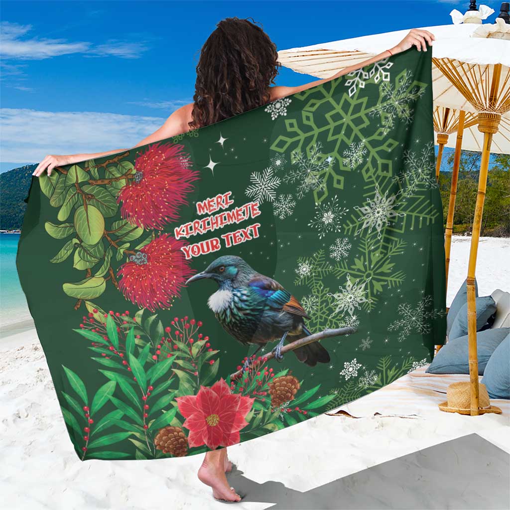 Tui Meri Kirihimete Personalised Sarong Pohutukawa Flowers Green Motif LT9 One Size 44 x 66 inches Green - Polynesian Pride