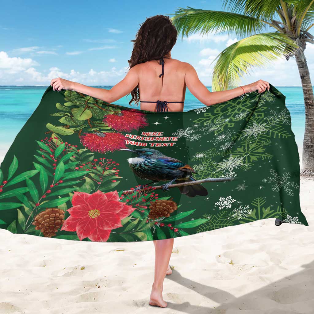 Tui Meri Kirihimete Personalised Sarong Pohutukawa Flowers Green Motif - Polynesian Pride
