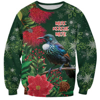 Tui Meri Kirihimete Personalised Sweatshirt Pohutukawa Flowers Green Motif - Polynesian Pride