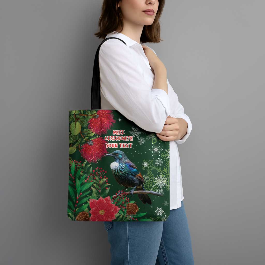 Tui Meri Kirihimete Personalised Tote Bag Pohutukawa Flowers Green Motif - Polynesian Pride