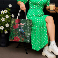 Tui Meri Kirihimete Personalised Tote Bag Pohutukawa Flowers Green Motif - Polynesian Pride
