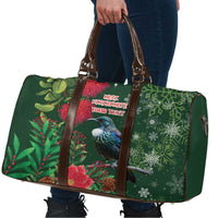 Tui Meri Kirihimete Personalised Travel Bag Pohutukawa Flowers Green Motif - Polynesian Pride