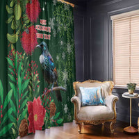 Tui Meri Kirihimete Personalised Window Curtain Pohutukawa Flowers Green Motif - Polynesian Pride