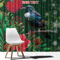 Tui Meri Kirihimete Personalised Window Curtain Pohutukawa Flowers Green Motif - Polynesian Pride