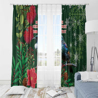 Tui Meri Kirihimete Personalised Window Curtain Pohutukawa Flowers Green Motif - Polynesian Pride