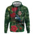 Tui Meri Kirihimete Personalised Zip Hoodie Pohutukawa Flowers Green Motif - Polynesian Pride