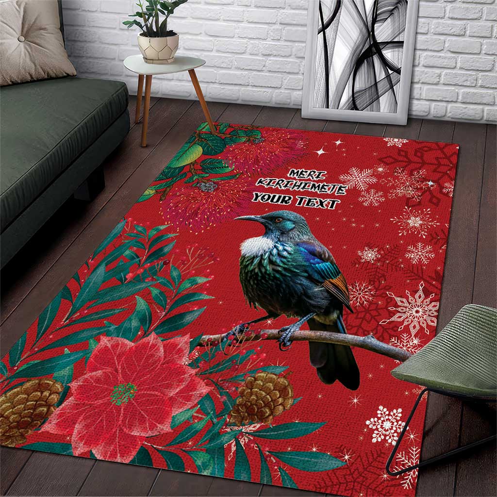 Tui Meri Kirihimete Personalised Area Rug Pohutukawa Flowers Red Motif - Polynesian Pride