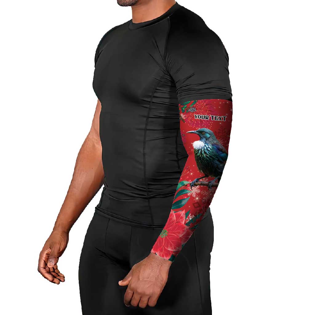 Tui Meri Kirihimete Personalised Arm Sleeves Pohutukawa Flowers Red Motif - Polynesian Pride
