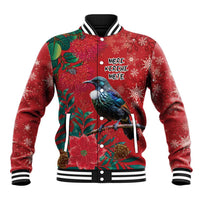 Tui Meri Kirihimete Personalised Baseball Jacket Pohutukawa Flowers Red Motif - Polynesian Pride
