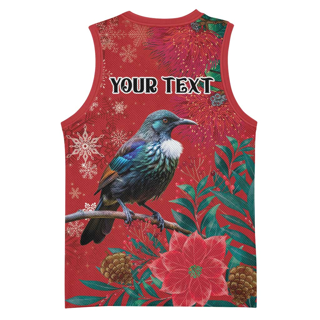 Tui Meri Kirihimete Personalised Basketball Jersey Pohutukawa Flowers Red Motif - Polynesian Pride