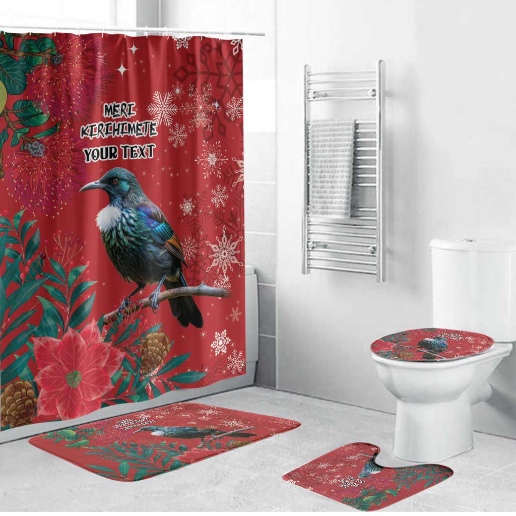 Tui Meri Kirihimete Personalised Bathroom Set Pohutukawa Flowers Red Motif LT9 Bathroom Set (4 pcs) Red - Polynesian Pride
