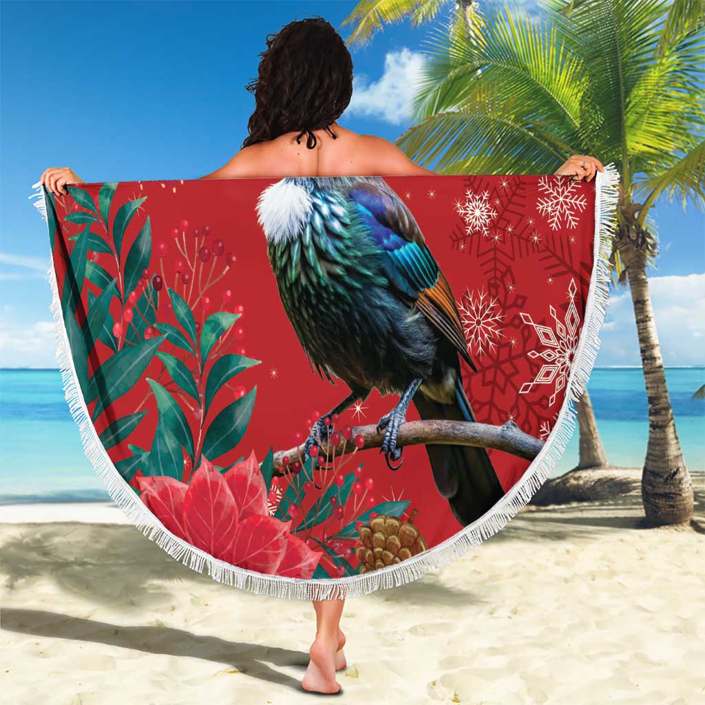 Tui Meri Kirihimete Personalised Beach Blanket Pohutukawa Flowers Red Motif - Polynesian Pride