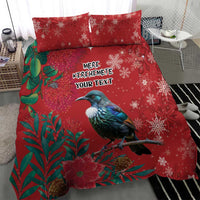 Tui Meri Kirihimete Personalised Bedding Set Pohutukawa Flowers Red Motif - Polynesian Pride