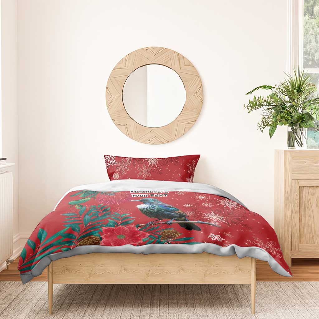Tui Meri Kirihimete Personalised Bedding Set Pohutukawa Flowers Red Motif - Polynesian Pride
