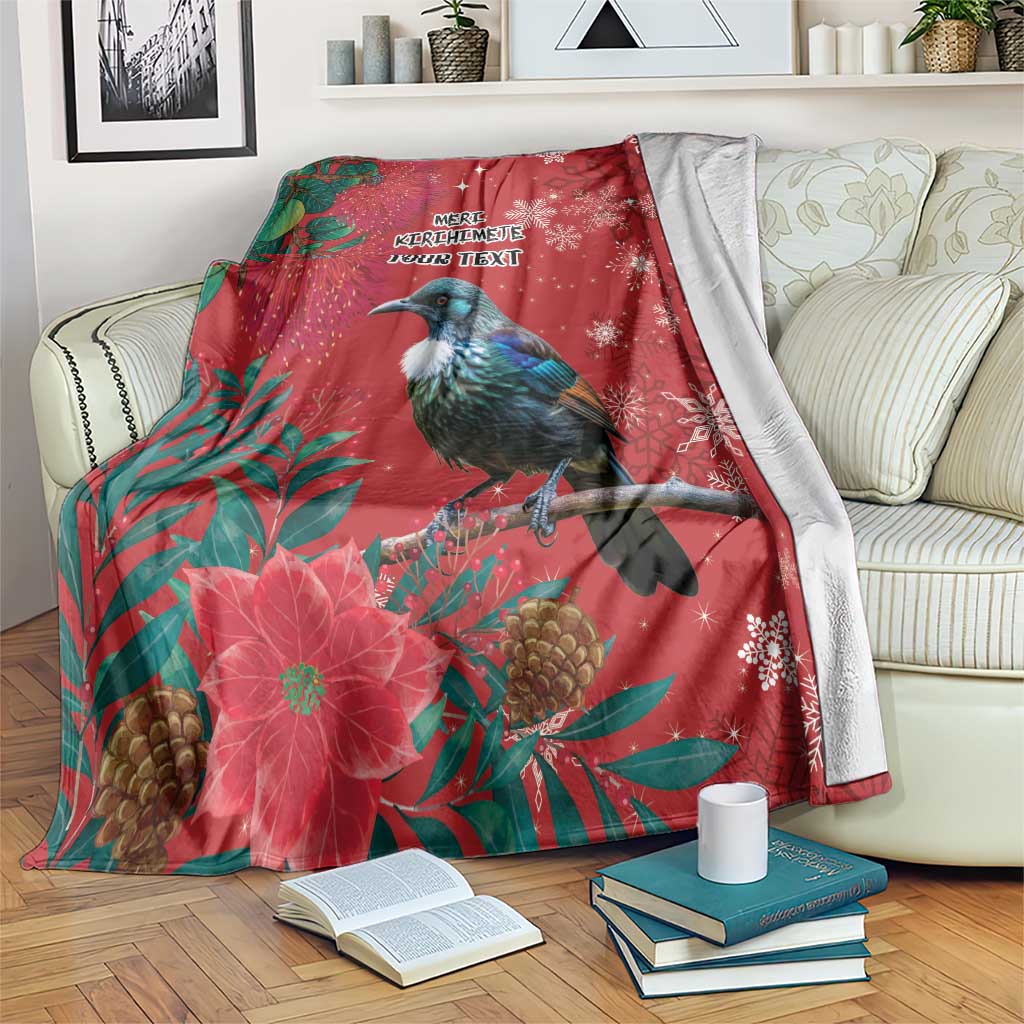 Tui Meri Kirihimete Personalised Blanket Pohutukawa Flowers Red Motif - Polynesian Pride